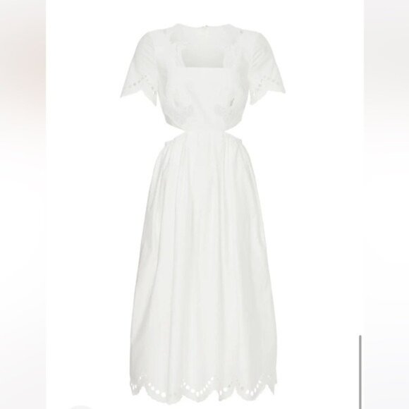 Self-Portrait White Broderie Scallop Midi Dress Cottagecore Prairie Side Sz 6 - Picture 8 of 10